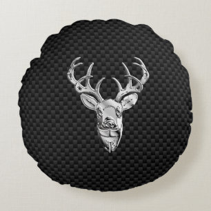 Coussins Ronds Tête de cerf d'argent en fibre de carbone