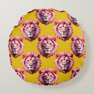 Coussins Ronds Tête de lion rose motif animal design jaune 