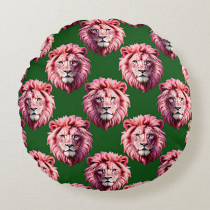 Coussins Ronds Tête de lion rose motif animal design vert