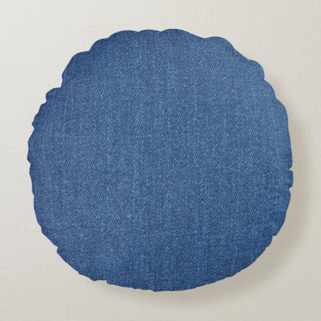 Coussins Ronds Textile fabric bleu fashion jean denim (Devant)
