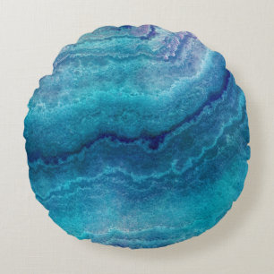 Coussins Ronds Texture de l'Agate vert de la mer bleue
