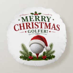 Coussins Ronds Thème de Noël golf pour golfeur