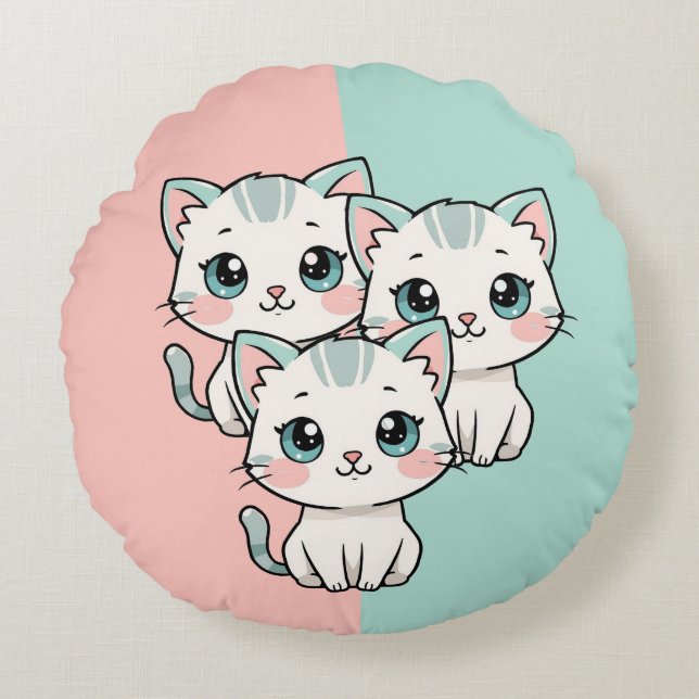 Coussins Ronds Three Cute Kawai Cats (Devant)