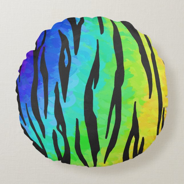 Coussins Ronds Tiger Black et Rainbow Stuff (Devant)