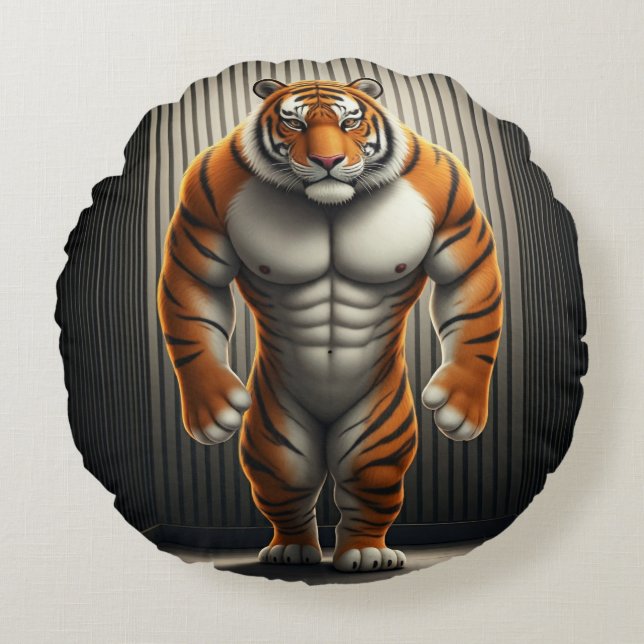 Coussins Ronds Tigre en cage (Devant)