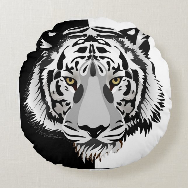 Coussins Ronds Tigre noir blanc (Devant)