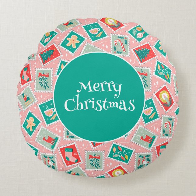 Coussins Ronds Timbres postés de Noël rétro (Devant)