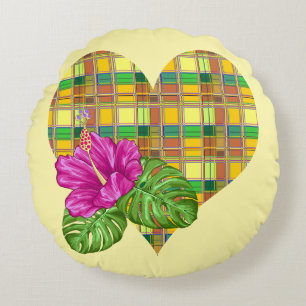 Coussins Ronds Tissu coloré des Caraïbes Madras Tartan