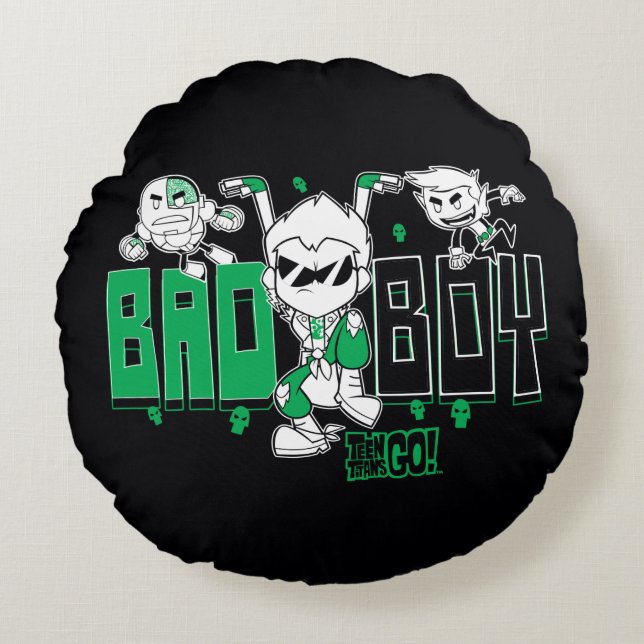 Coussins Ronds Titans Ados, allez ! | "Bad Boy" Robin, Cyborg & B (Devant)