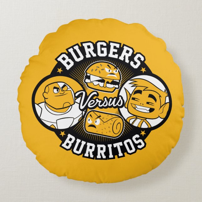 Coussins Ronds Titans Ados, allez ! | Burgers contre Burritos (Devant)