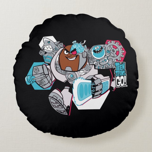 Coussins Ronds Titans Ados, allez ! | Graphique Arsenal de Cyborg (Devant)