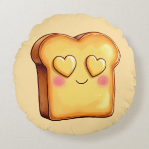 Coussins Ronds Toast caricatural mignon et souriant