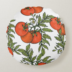 Coussins Ronds Tomate Vintage : Illustration du marché agricole.