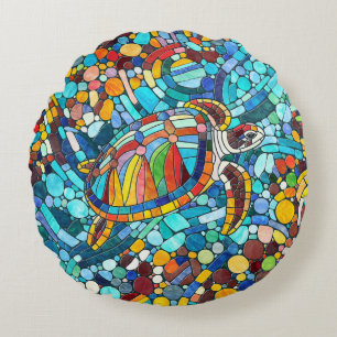Coussins Ronds Tortue mosaïque colorée