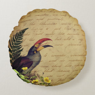 Coussins Ronds Toucan tropical avec Ephemera d'écriture