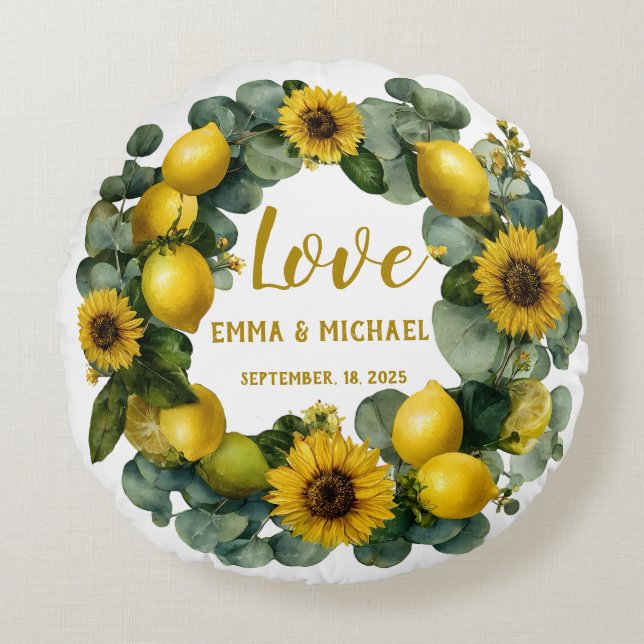 Coussins Ronds Tournesol Lemon Wreath Love Design (Devant)