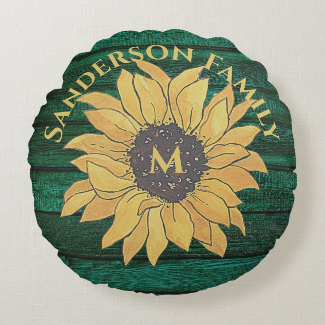 Coussins Ronds Tournesol Rustique vert foncé Jaune (Devant)