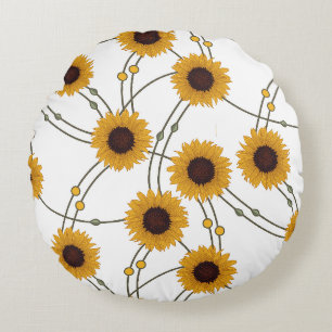 Coussins Ronds Tournesols jaunes floraux rétro Art Nouveau aléato