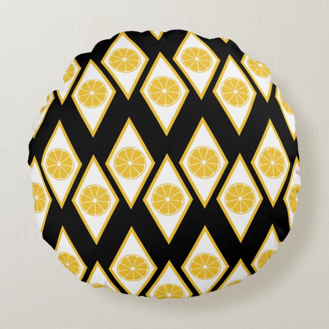 Coussins Ronds Tranches d'agrume dans le motif moderne de diamant (Devant)