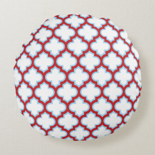 Coussins Ronds Trellis blanc et rouge, treillis, Quatrefoil