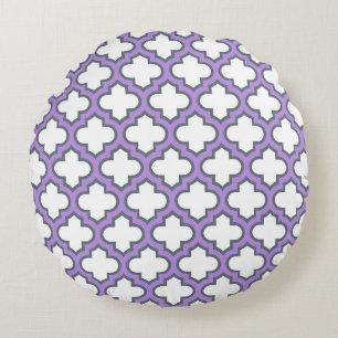 Coussins Ronds Trellis blanc et violet, treillis, Quatrefoil