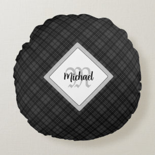 Coussins Ronds Trendy noir blanc tartan Personnaliser Monogramme