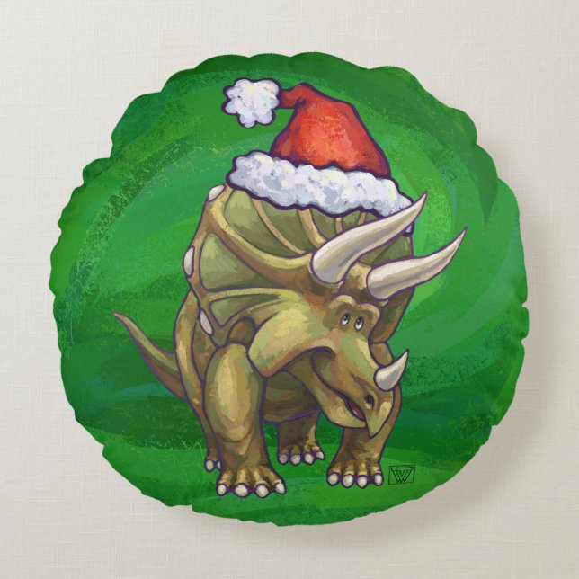 Coussins Ronds Tricératops vert Noël (Devant)