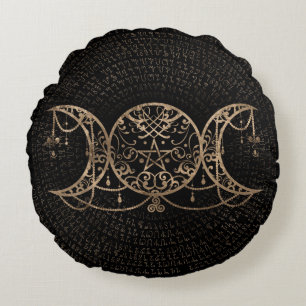 Coussins Ronds Triple Moon - Triple Goddess Gold and black