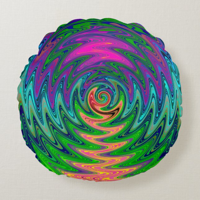 Coussins Ronds Trippy Tourbillonnant Rainbow (Devant)