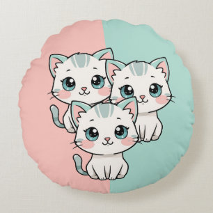 Coussins Ronds Trois chats kawaii mignons