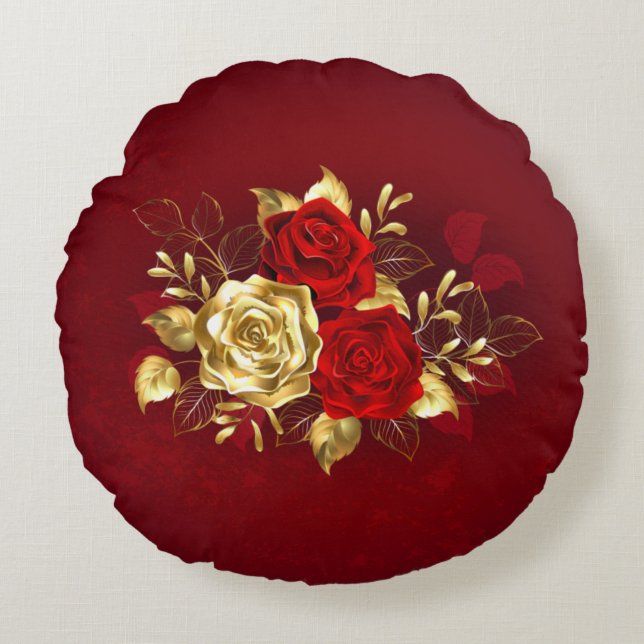 Coussins Ronds Trois Roses de bijoux (Devant)