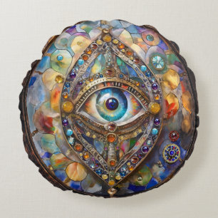 Coussins Ronds Troisième œil sur verre et bronze