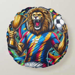 Coussins Ronds Trophée de football champion de soccer Lion Victoi