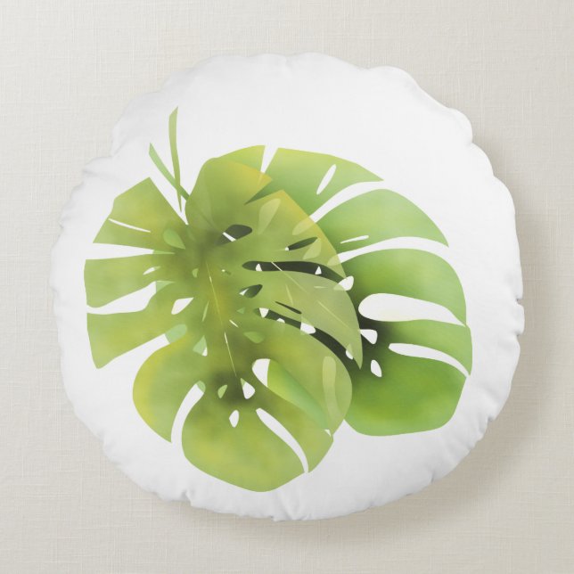 Coussins Ronds Tropical exotic green monstera leaves watercolor e (Devant)