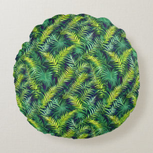 Coussins Ronds Tropical Green Leaf Fern Motif
