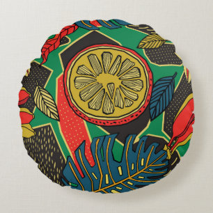 Coussins Ronds Tropical motif floral en style doodé avec fruit