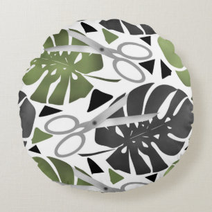 Coussins Ronds Tropical print monstera leaves scissors jungle exo