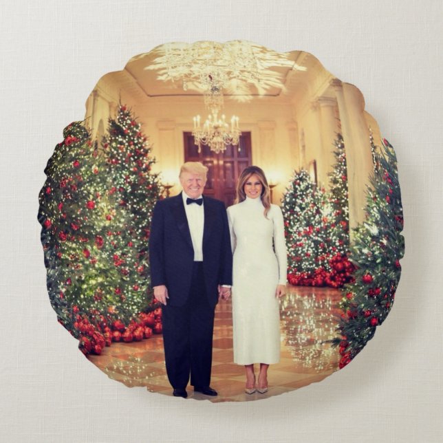 Coussins Ronds Trump Président des États-Unis Noël à la Maison Bl (Devant)