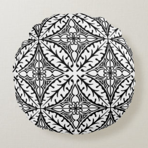 Coussins Ronds Tuiles marocaines - blanc et noir