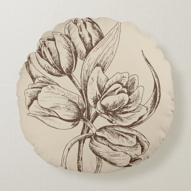 Coussins Ronds Tulipes Brown Arrière - plan beige personnalisé (Devant)
