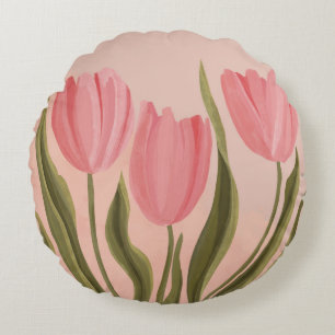 Coussins Ronds Tulipes Painteté Jolie Rose
