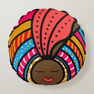 Coussins Ronds Turban coloré femme noire, orange