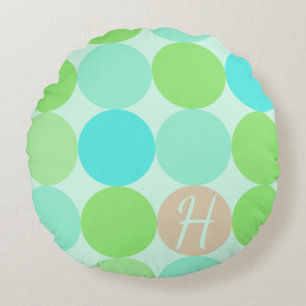 Coussins Ronds Turquoise Bleu Vert & Cercles Orange Monogramme