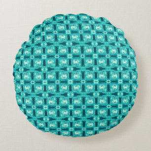 Coussins Ronds Turquoise et Turquoise Shibori Plaid
