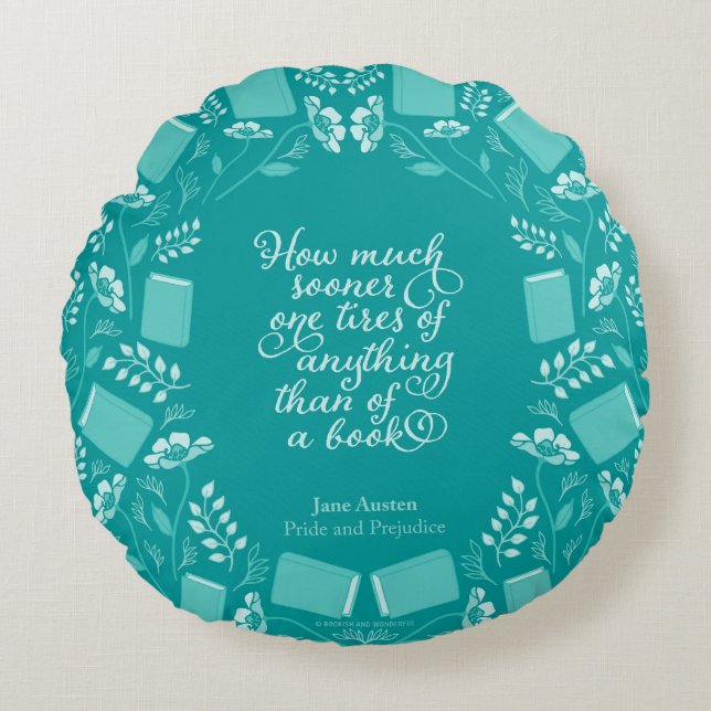 Coussins Ronds Turquoise Floral Pride & Prejudice Bookish Citatio (Devant)