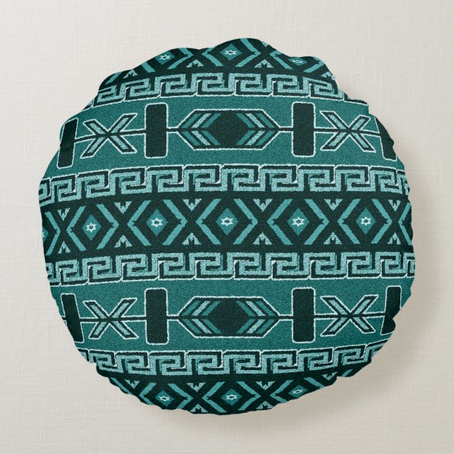 Coussins Ronds Turquoise Sud-Ouest Tribal Aztec Motif (Dos)