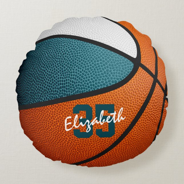 Coussins Ronds turquoises filles blanches sports basket-ball pers (Devant)