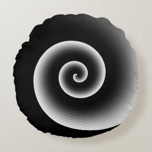 Coussins Ronds Twirl artistique moderne noir et blanc