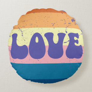 Coussins Ronds Typographie D'Amour Rétro Sur Les Rayures De Couch