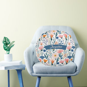 Coussins Ronds Typographie moderne Pastel Fleur sauvage Blooms Fl